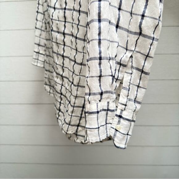 American Colors Organic Cotton Windowpane Grid Shirt White Navy Button Up M - Picture 8 of 10
